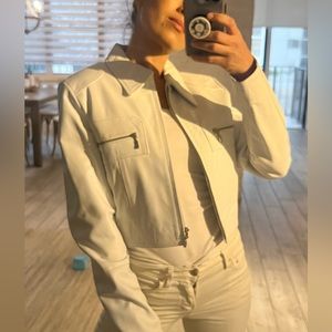 White Crop Leather Jacket